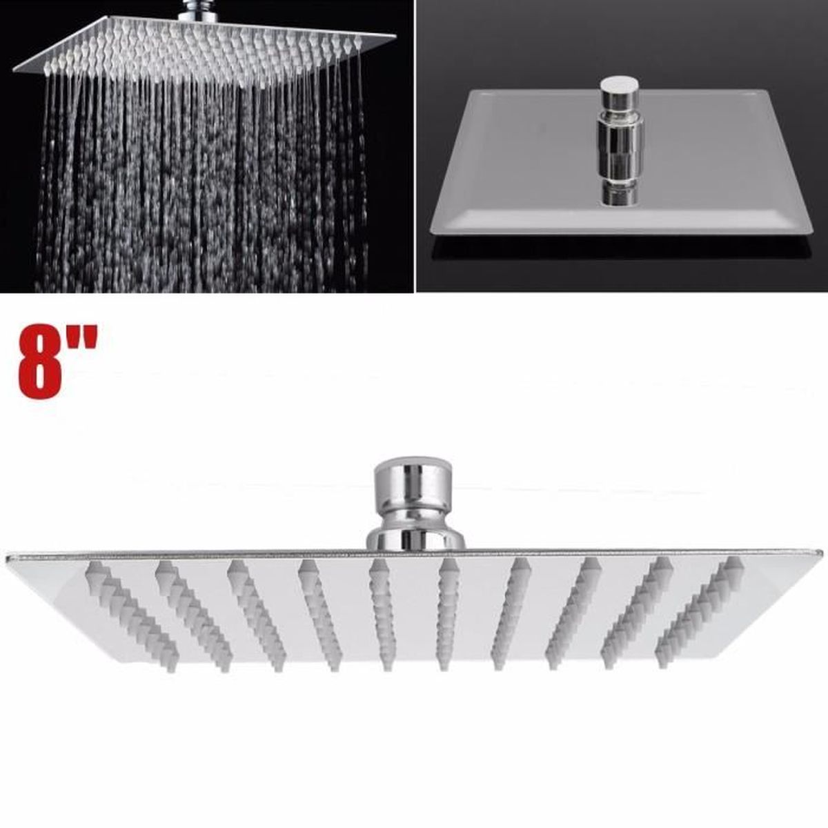 Pomme Tête de Douchette Douche Pommeau Carré Plafond Pluie Salle de Bain Shower