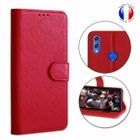 PH26 Housse portefeuille dédiée au Honor 8X - façon cuir grainé avec languette aimantée rangements pour cartes et support vidéo - Rouge