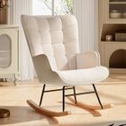 RAVAS Fauteuil à bascule,Fauteuil de Relaxation avec pieds en hêtre,rocking chair,tissu en teddy fleece,pour salon chambre et