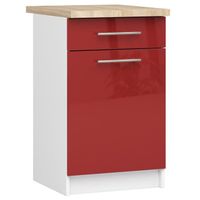 Meuble de cuisine bas AKORD S50 OLIWIA modulable Blanc 50 cm 1 porte 1 tiroir façade Rouge Brillante 2 étagères 50x46x85 cm