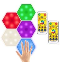 AuTech® DIY RGB Applique Murale Hexagonal Assemblée Tactile LED Touch Sensitive Sans Fil Veilleuse - 5PCS + 2 Télécommandes