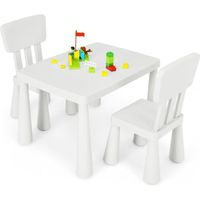 COSTWAY Table avec 2 Chaises pour Enfants 1-7 Ans, Dossier Ergonomique Hauteur Scientifique pour Manger Dessiner Écrire, Blanc