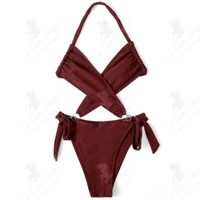 LCC® Bikini sexy et fines bretelles croisées en nylon couleur unie licou sexy dos nu femme maillot de bain une pièce de source