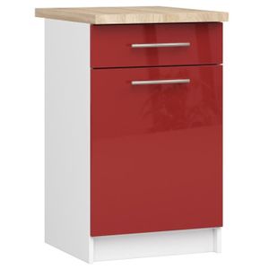 ELEMENTS BAS Meuble de cuisine bas AKORD S50 OLIWIA modulable Blanc 50 cm 1 porte 1 tiroir façade Rouge Brillante 2 étagères 50x46x85 cm