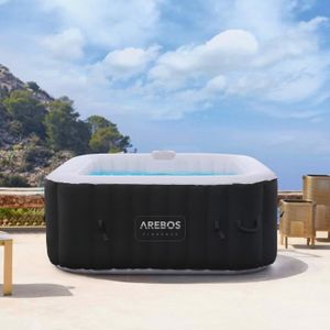 SPA COMPLET - KIT SPA AREBOS Spa Gonflable | pour l'intérieur et l'extérieur | 4 Personnes | 154x154cm | 100 Jets de Massage | Carré | 600 litres