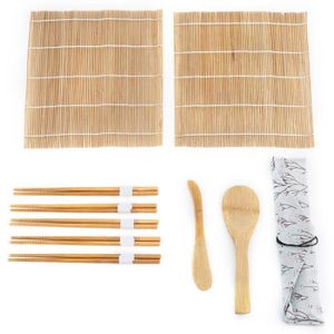 G/én/érique 13Pcs Set Kit de Fabrication de Sushi en Bambou Bureau F/ête de Famille Gadget de Sushi Fait Maison pour Les Amateurs de Nourriture avec des Baguettes de Cuill/ère /à Rideau de Sushi
