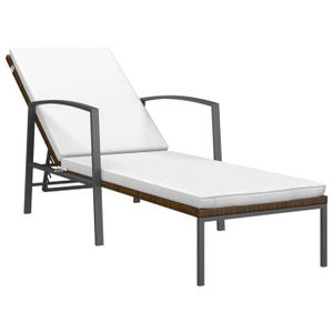 CHAISE LONGUE Transat chaise longue bain de soleil lit de jardin terrasse meuble d exterieur avec coussin resine tressee marron