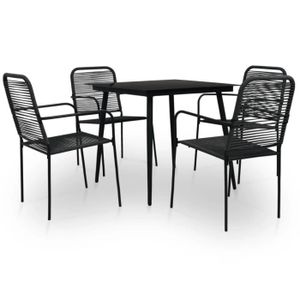 Ensemble table et chaise de jardin Ensemble de mobilier à dîner d'extérieur en corde de coton et acier noir - CEN