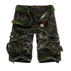 SHORT Short Homme,Short Cargo en Coton Confortable avec Entrejambe,Camouflage Shorts Homme Multiples Poches Sans Ceinture-Vert