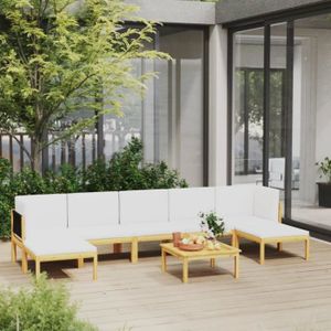 Ensemble table et chaise de jardin vidaXL Salon de jardin 8 pcs avec coussins Crème B