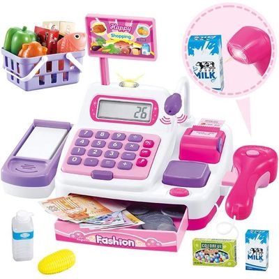 Heuchaey Caisse Enregistreuse Pour Enfants – Calculatrice, Scanner, Carte Crédit, Panier, Balance, Microphone, 3 Modes, Rose, Jeu De Rôle Supermarché, Dès 3 Ans