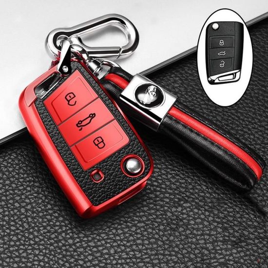 Coque clé,Étui pour clé de voiture Volkswagen, housse pour clé, pour  Volkswagen, Golf 7 3 4 5 6 6r mk7, Skoda Octavia - Type Red #B