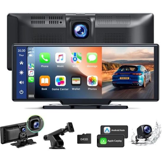 Autoradio Portable Lamto 9.26" - Apple CarPlay/Android Auto Sans Fil Avec Dashcam 2K Et Caméra De Recul