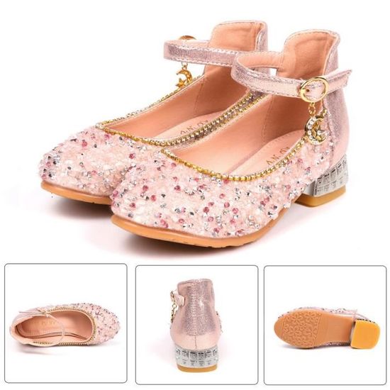 Generic Chaussures De Princesse En Cristal Pour Fille Chaussures à Talons Hauts Chaussures De Danse Semelles Douces Mary Jane Pour Carnaval, Fête, Mariage, Ballerine Chaussures De Soirée