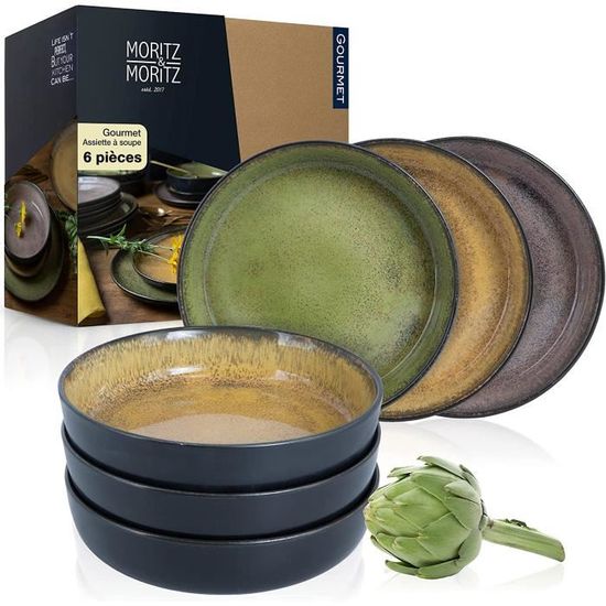 Moritz & Moritz VIDA 6er Dinner Teller Set Gelb-Grün-Rosa