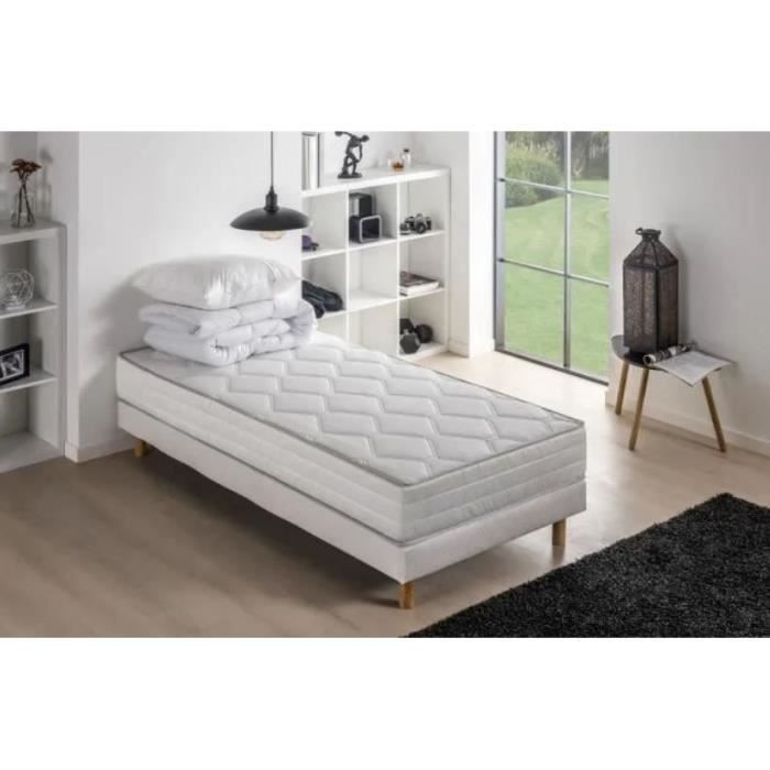 DEKO DREAM Hyvyys Ensemble Matelas ressorts + Sommier tapissier 140 x 190  cm - Confort équilibré - Epaisseur 23 cm - Galon gris - Cdiscount Maison