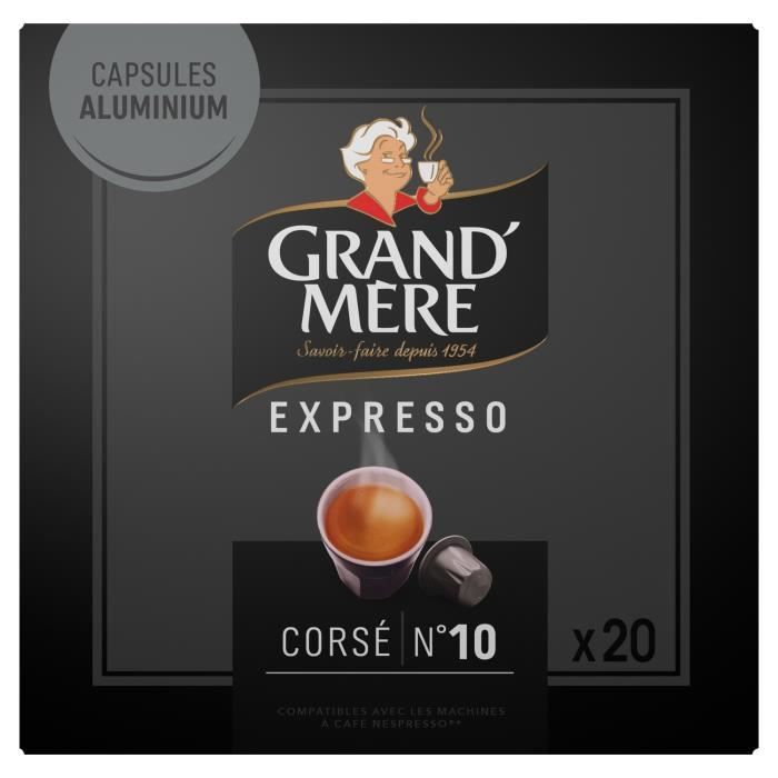 LOT DE 4 - GRAND MERE Expresso Corsé Intensité 10 - 20 capsules de café Compatible Nespresso