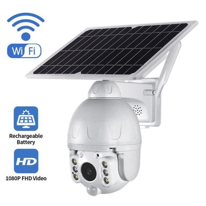Caméra de Surveillance 1080P WiFi Extéreure avec Panneau Solaire,IP caméra 1920*1080P Vision Nocturne 30m Étanche IP67