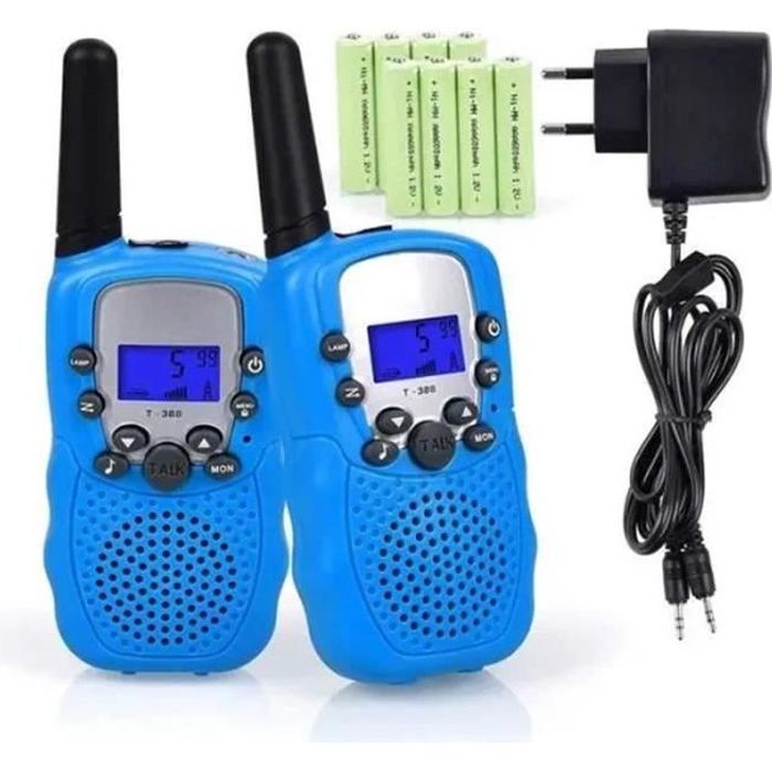 Talkies Walkies Rechargeables, Enfants Talkie Walkie Rechargeable 3 km de Long Distance Interphone Cadeau De Noël Enfants (Bleu)