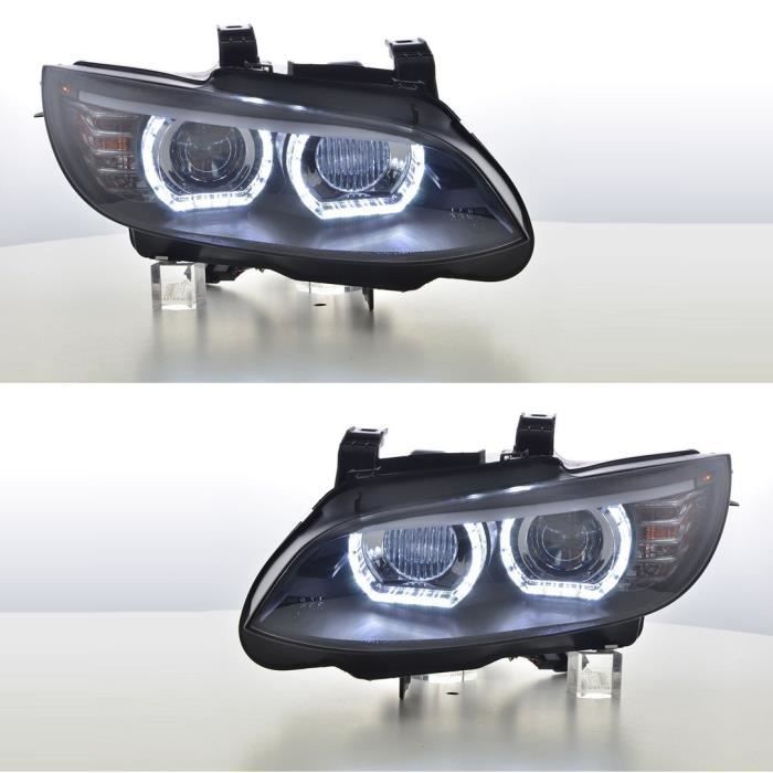 2 FEUX PHARE AVANT NOIR ANGEL EYES LED BI XENON D1S BMW SERIE 3 E92 E93 COUPE CABRIOLET 06/2006 - 02/2010