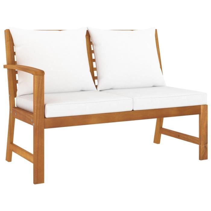 Beau 754485 Banc de jardin 114,5 cm avec coussin crème Bois solide d'acacia Banc d'extérieur Meuble de Jardin Contemporain