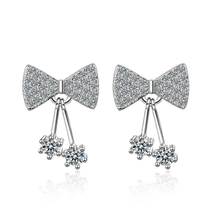 Boucles d'oreilles femmes Diamante élégant nœud papillon stéréoscopique et forme de flocon de neige Super Flash anneaux EARRING