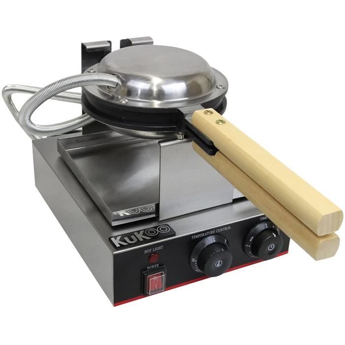 GAUFRIER KuKoo Gaufrier Electrique Professionnel Simple Moule Boitier en Acier Inoxydable Plaque de Cuisson en Teacuteflon et e878