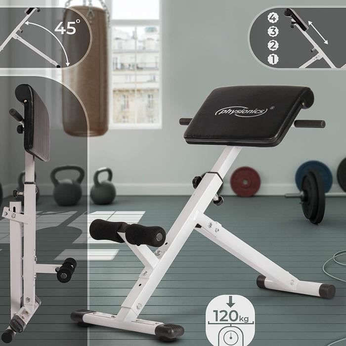 Banc de Musculation pour Dos - Pliable, Réglable en Hauteur (4 Positions), 45°, Charge Max. 120 kg - Appareil Hyper Extension, pour