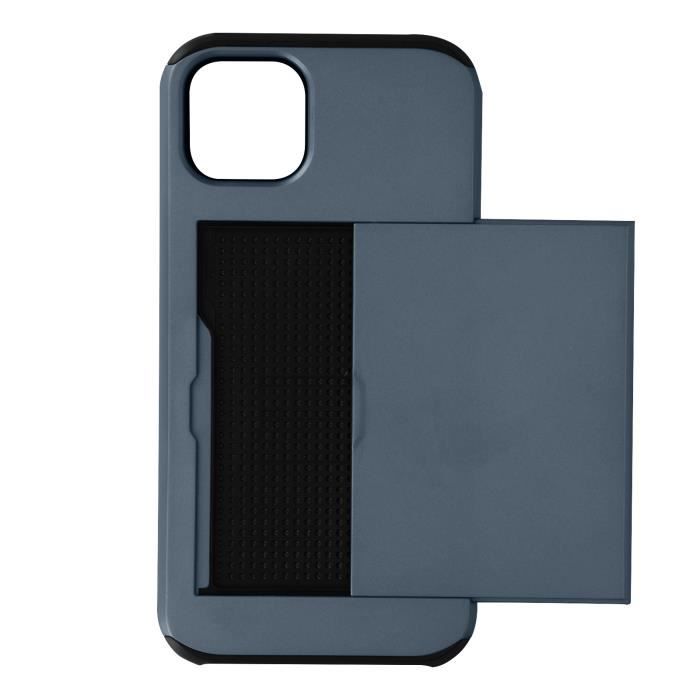 Coque iPhone 13 Mini avec Rangement Carte Coulissant Antichoc Defender Bleu nuit