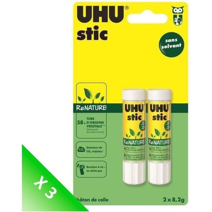 UHU Lot de 3 Sticks Blancs 8.2g Renature