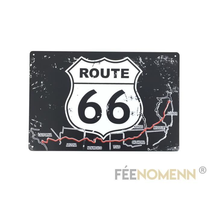 Plaque Métal Déco Vintage - Tracé Route 66 (20x30cm)