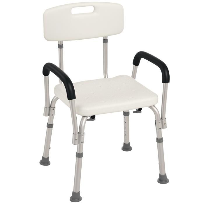 Chaise de douche siège de douche ergonomique hauteur réglable pieds antidérapants dossier accoudoirs amovibles charge max. 136 Kg...