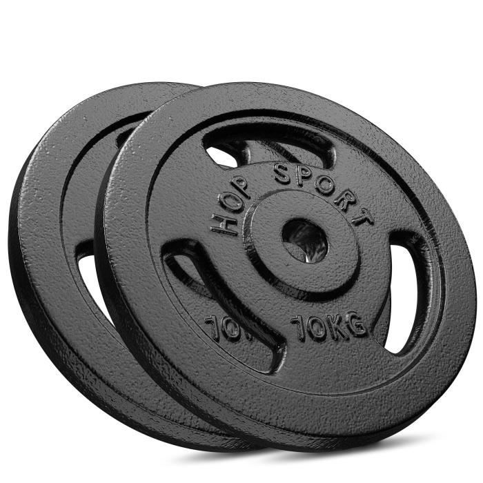 Hop-Sport Disques de poids en fonte 20 kg, Ensemble de disques d'haltères, Set de plaques en fonte, alésage 30/31 mm (2 x 10 kg)