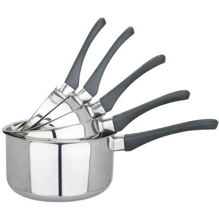 Kamberg - Set 5 Casseroles 12-14-16-18-20 cm - Acier Inoxydable - Poignée anti chaleur bakélite - Tous feux dont induction