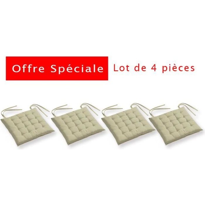 GALETTE DE CHAISE FUTON - ECRU / BLANCE CASSE - LOT DE 4 Pièces