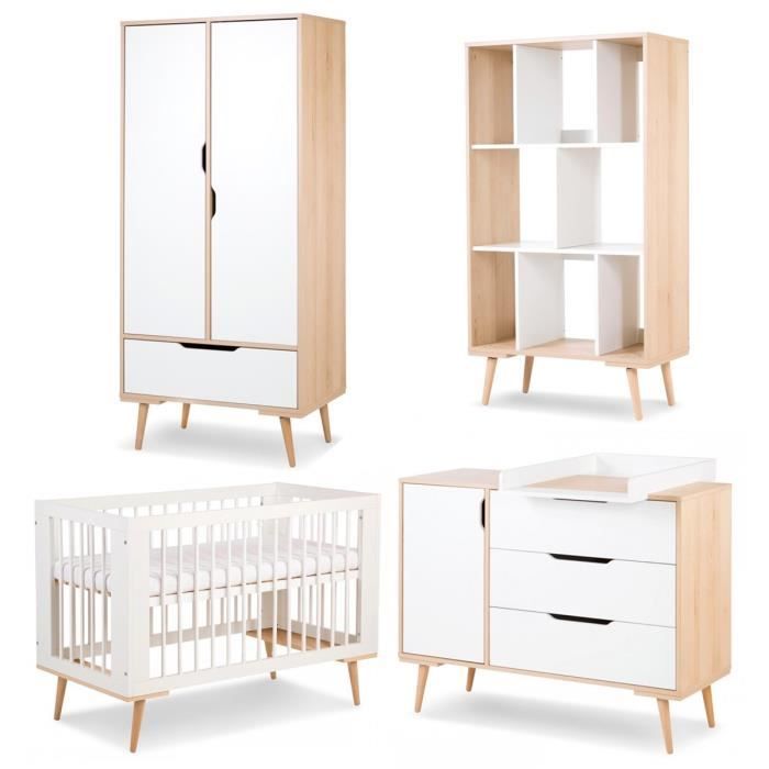 SOFIE Chambre bébé complète Commode à langer Armoire Bibliothèque et Lit 120X60 Blanc