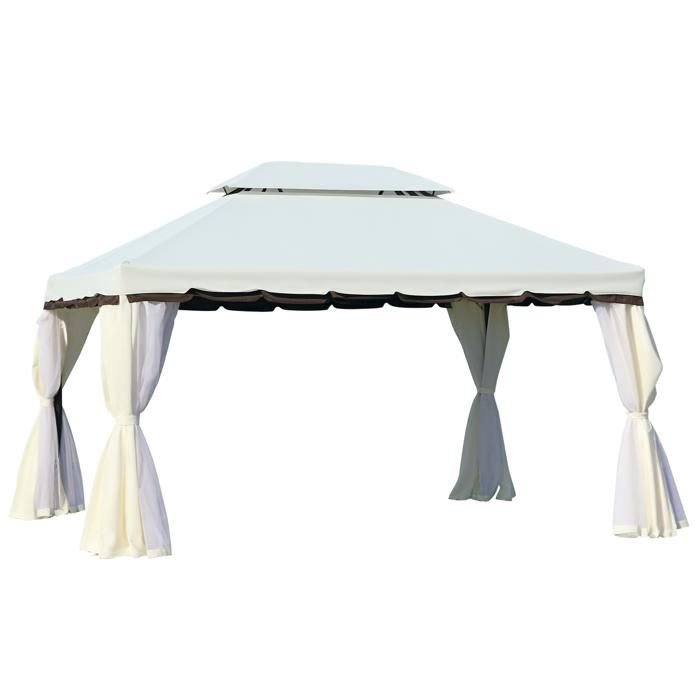 Tonnelle barnum pavillon de jardin style colonial double toit toile moustiquaires et toiles amovibles 3,9L x 2,9l x 2,8H m crème