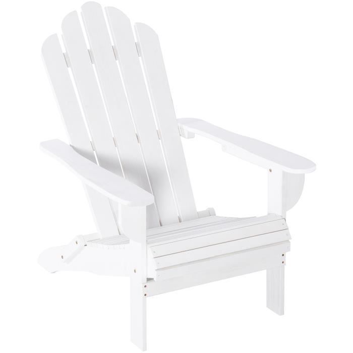 Fauteuil Adirondack pliable de jardin grand confort dossier incliné assise profonde bois de sapin traité peint blanc