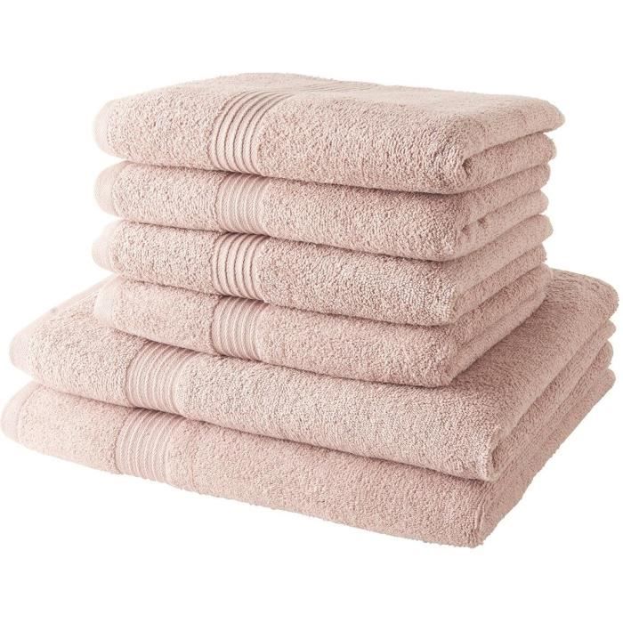TODAY Lot de 4 Serviettes de Bain 50x100 cm + 2 Draps de Bain 70x130 cm 100% coton Rose de Sables