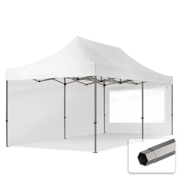 TOOLPORT Tente pliante 3x6 m - Acier env. 40 mm, PES env. 350g/m², côté panoramique, blanc