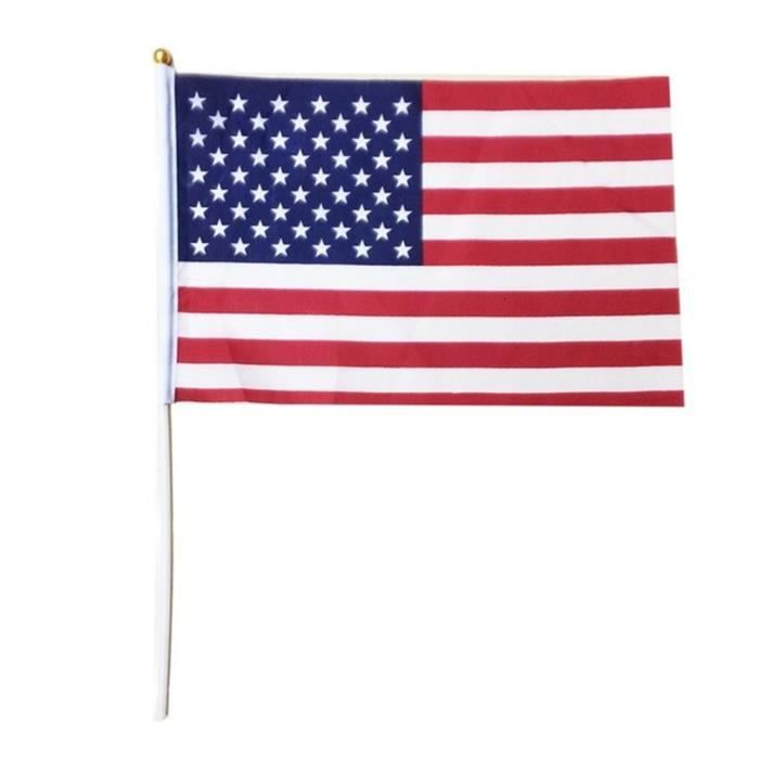 10 Drapeaux Américains Étoiles et Bandes à Agiter à la Main avec Mâts pour Sports Mariage Royal et Célébrations Nationales TRIXES