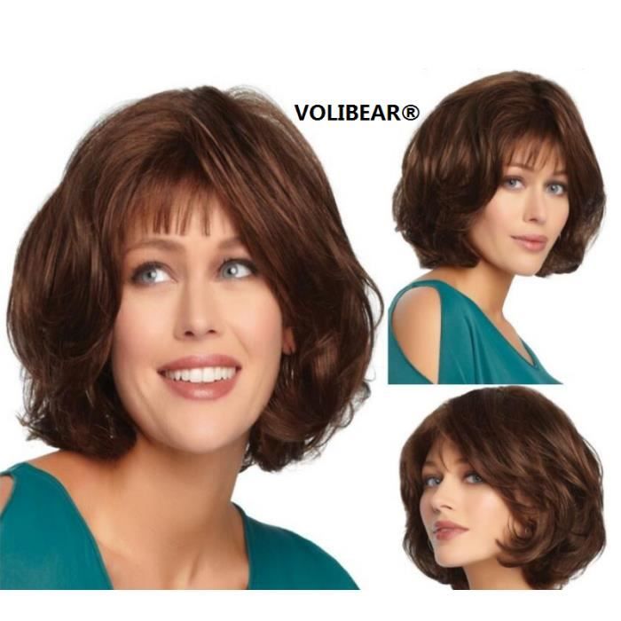 VOLIBEAR®Perruque Cheveux Naturels pour Femme Sexy Nouveau Air Bangs cheveux bouclés Brown Naturel Cheveux 1pcs