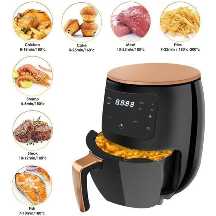 WW25876-Friteuse Air Fryer 4.5L - Friteuse Électrique - 1400W - Ecran tactile - Sans huile - 8 préréglages de cuisson - Noir