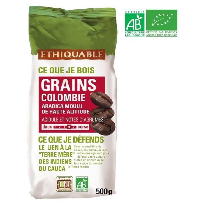 ETHIQUABLE Café en grains Colombie Bio - 500g