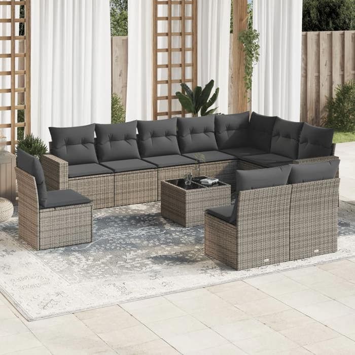 vidaXL Salon de jardin 11 pcs avec coussins - vue 2