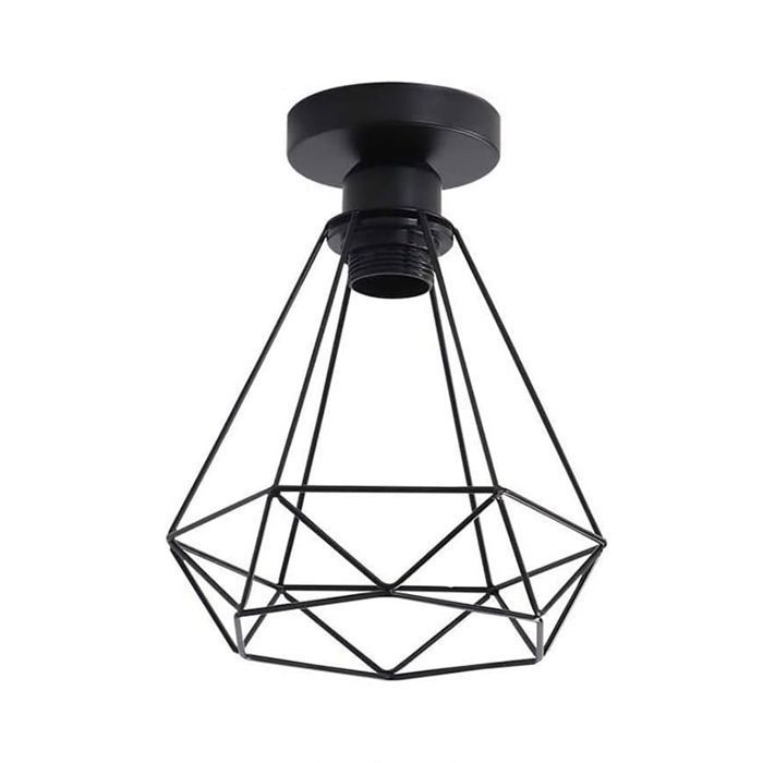 Lustre créatif plafond E27 rétro restaurant couloir personnalité fer cage lustre noir 20x25cm