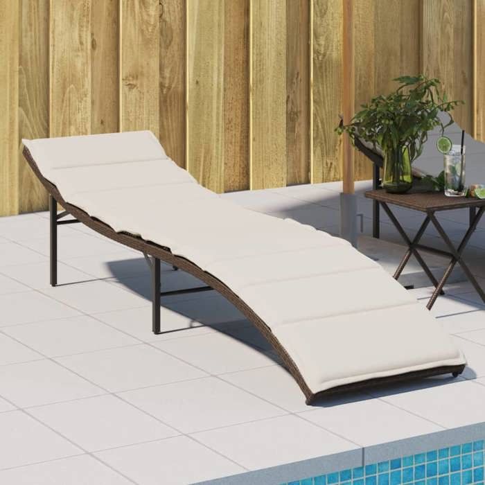 vidaXL Chaise longue avec coussin marron 55x199x50 cm résine tressée lit de bronzage chaise longue inclinable lit de jour 368246