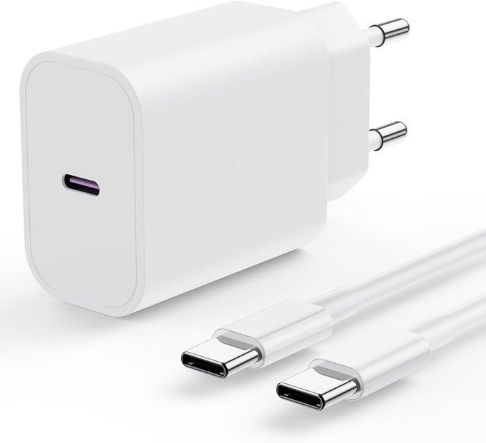Adaptateur Secteur IPhone Samsung Chargeur Rapide IPhone 20W Avec Câble USB- C 1,5m - Compatible IPhone 16/15/14 Et Android Chargeur 20W Câble USB-C 1,5m