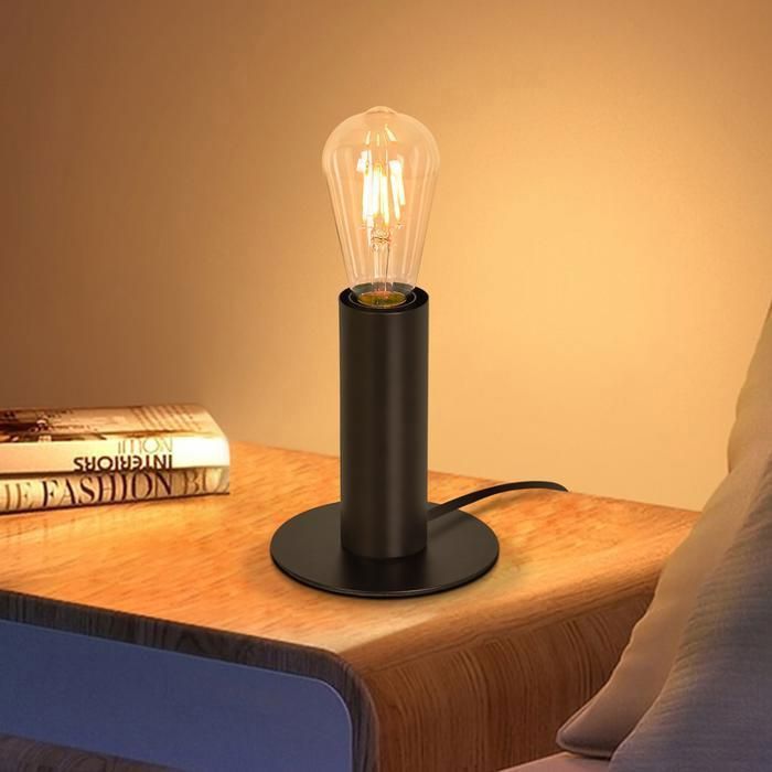 NETTLIFE Lampe de table - E27 noire puissance maximale 40 W avec prise et interrupteur style industriel rétro 1 douille