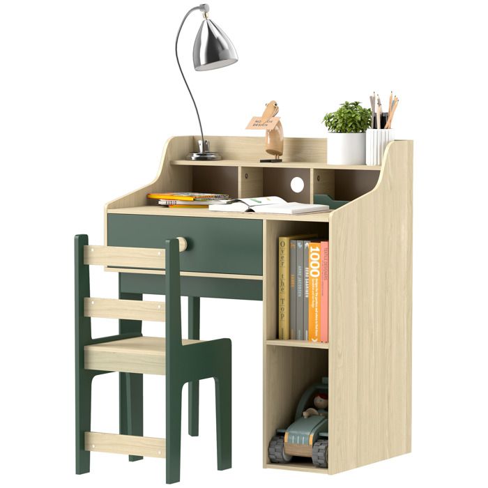 Ensemble bureau et chaise pour enfant - AIYAPLAY - étagères de rangement et tiroir - mobilier pour enfants 3 à 10 ans - vert Ensemble bureau et chaise pour enfant - AIYAPLAY - étagères de rangement et tiroir - mobilier pour enfants 3 à 10 ans - vert
